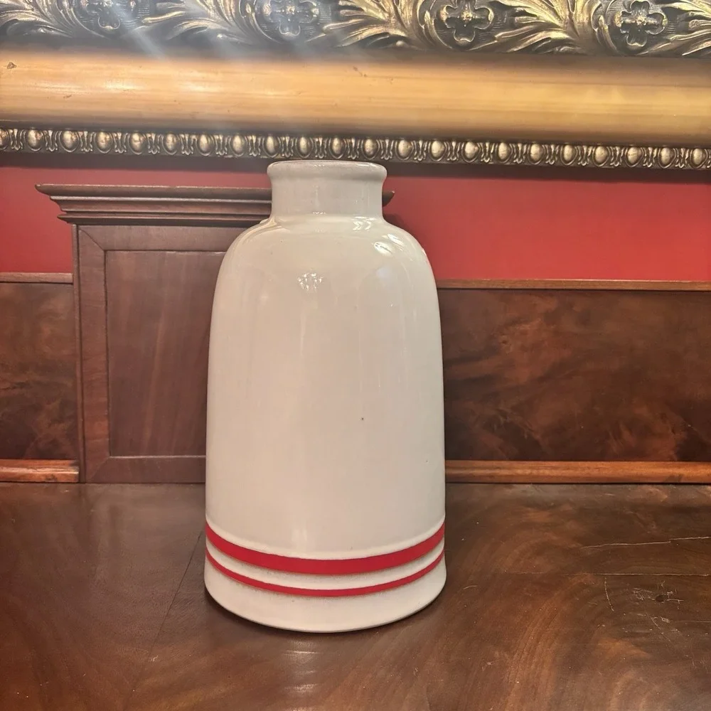 Hearth & Hand Magnolia Stoneware Vase Cream Red Stripe Farmhouse Decor